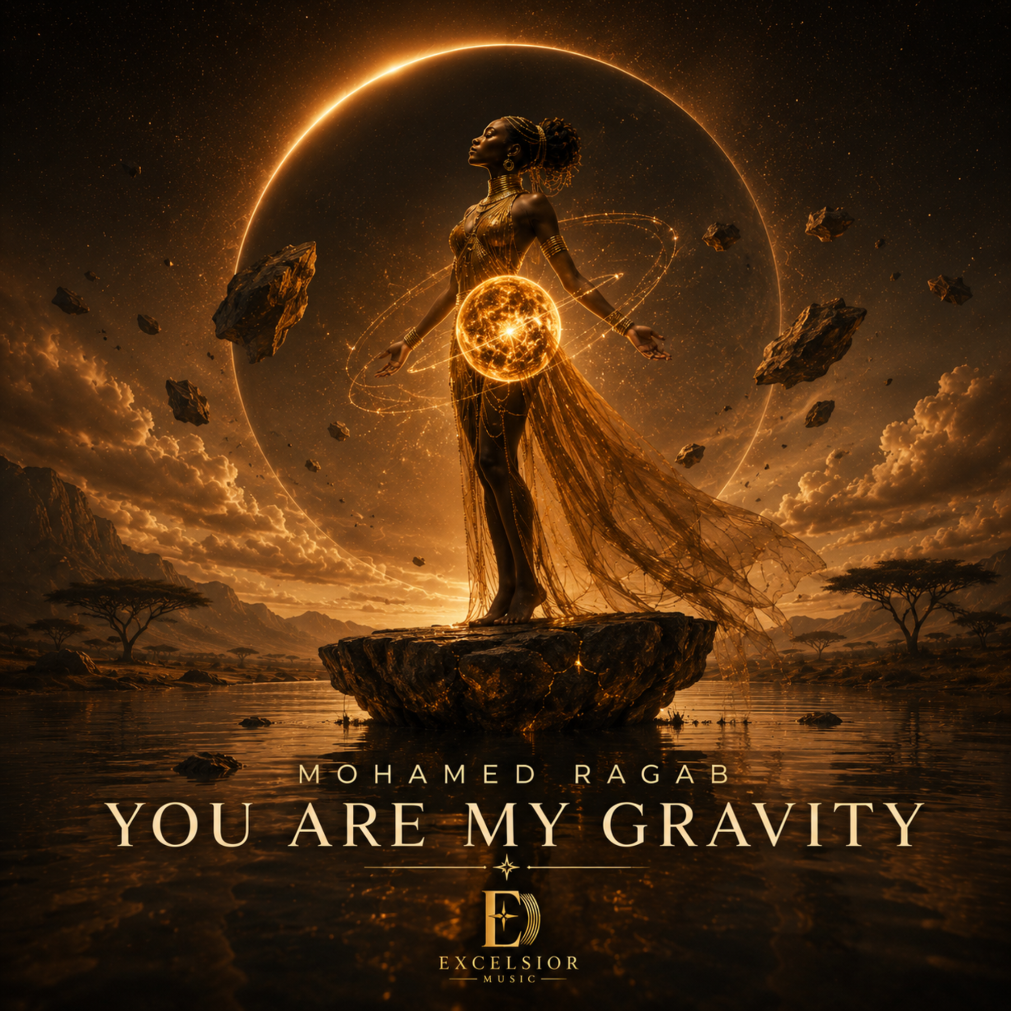 You Are My Gravity EP artwork, a golden figure surrounded by a celestial ring